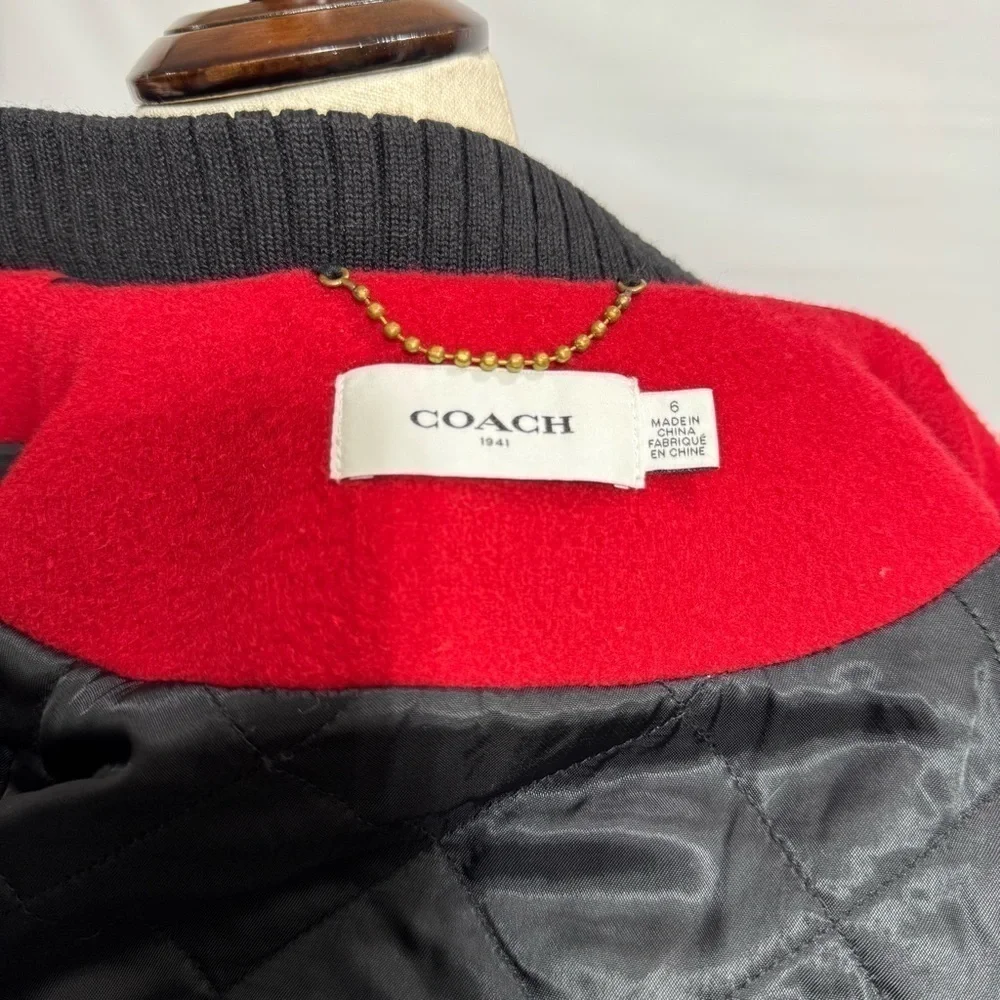 Coach • Varsity Wool & Leather Rocket Ship Patch Bomber Jacket US 6 RARE EUC
